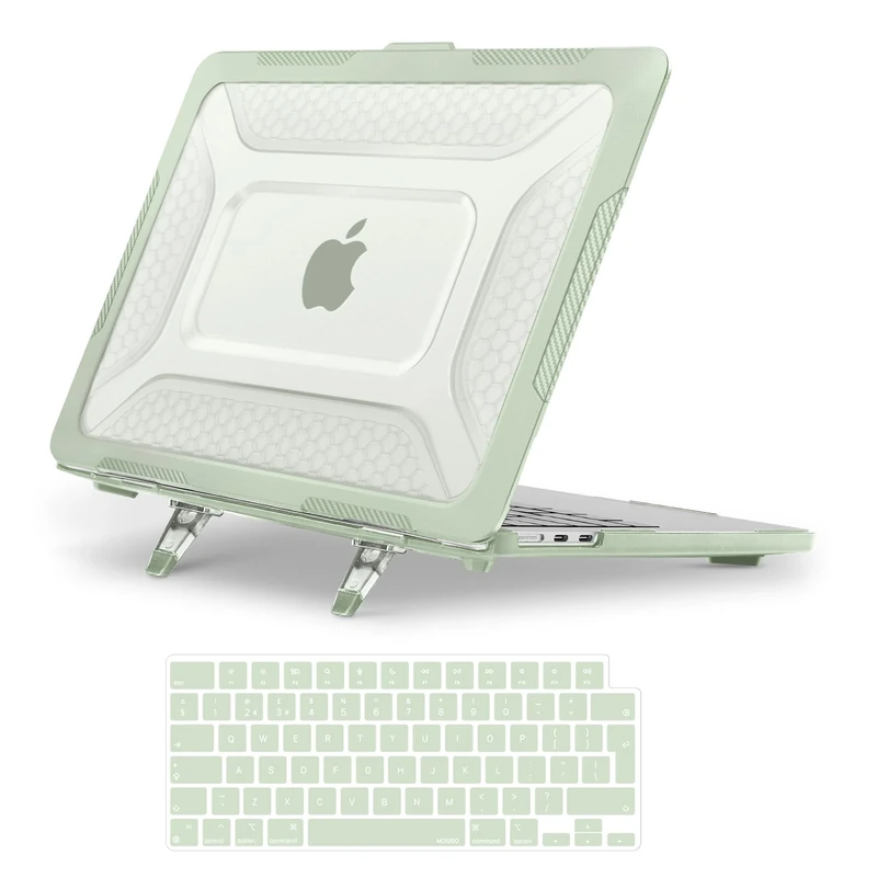 MOSISO Compatible with MacBook Air 13 inch Case M4 M3 M2 2026 2025 2024-2022 A3240 A3113 A2681, Honeycomb TPU Bumper Hard Shell Fold Kickstand for MacBook Air 13.6 Case &Keyboard Skin, Sage Green