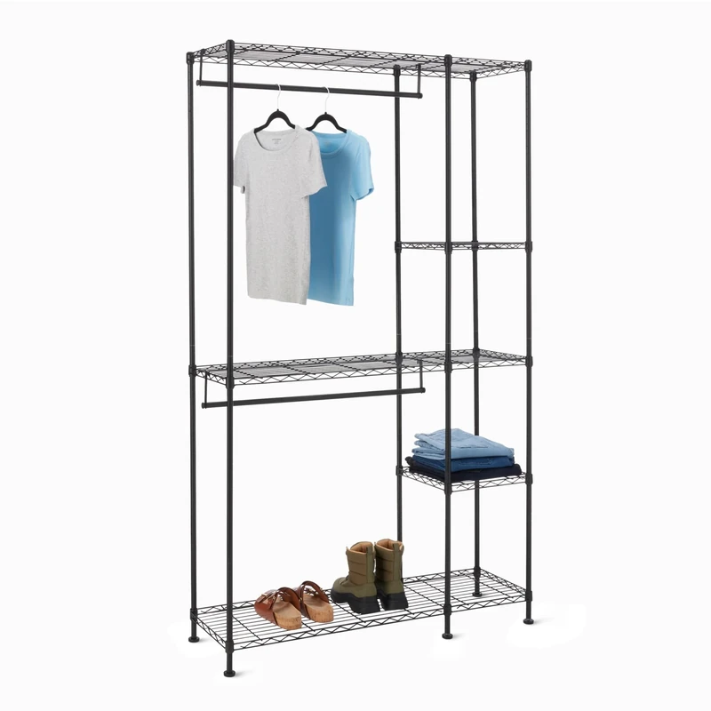 Amazon Basics Metal Hanging Storage Organizer Rack Wardrobe with Shelves, 45''L x 14''W x 76''H