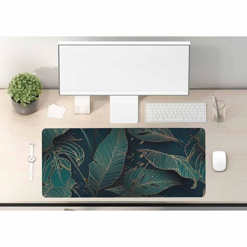 Woutay Desk Mouse Pad,Palm Leaves Marble,Easy Clean Laptop Desk Writing Mat for Office Work/Home