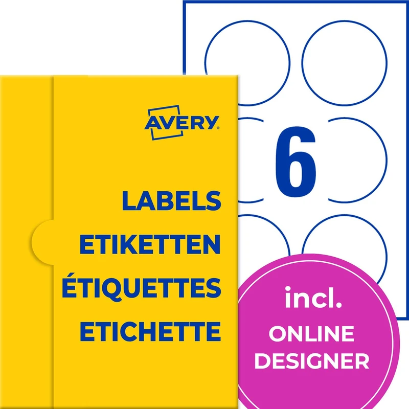 Avery Zweckform P4871-50 Name Labels (300 Name Stickers Round, Diameter 80 mm on A4, Self-Adhesive, Printable Textile Labels Made of Acetate Silk for Laser Printers, Removable Without Residue), 50