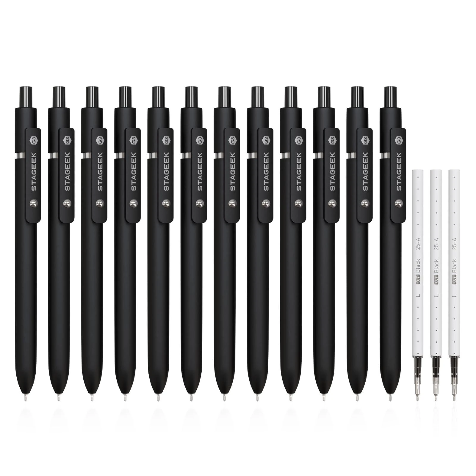 STAGEEK Black Gel Pens, 6Pcs Fine Point Smooth Writing Pens with 3 Extra Refills, Quick Dry Black Ink Pens for Journaling, Office, Note Taking, School Supplies, Nurse Aesthetic(Black Gray White)