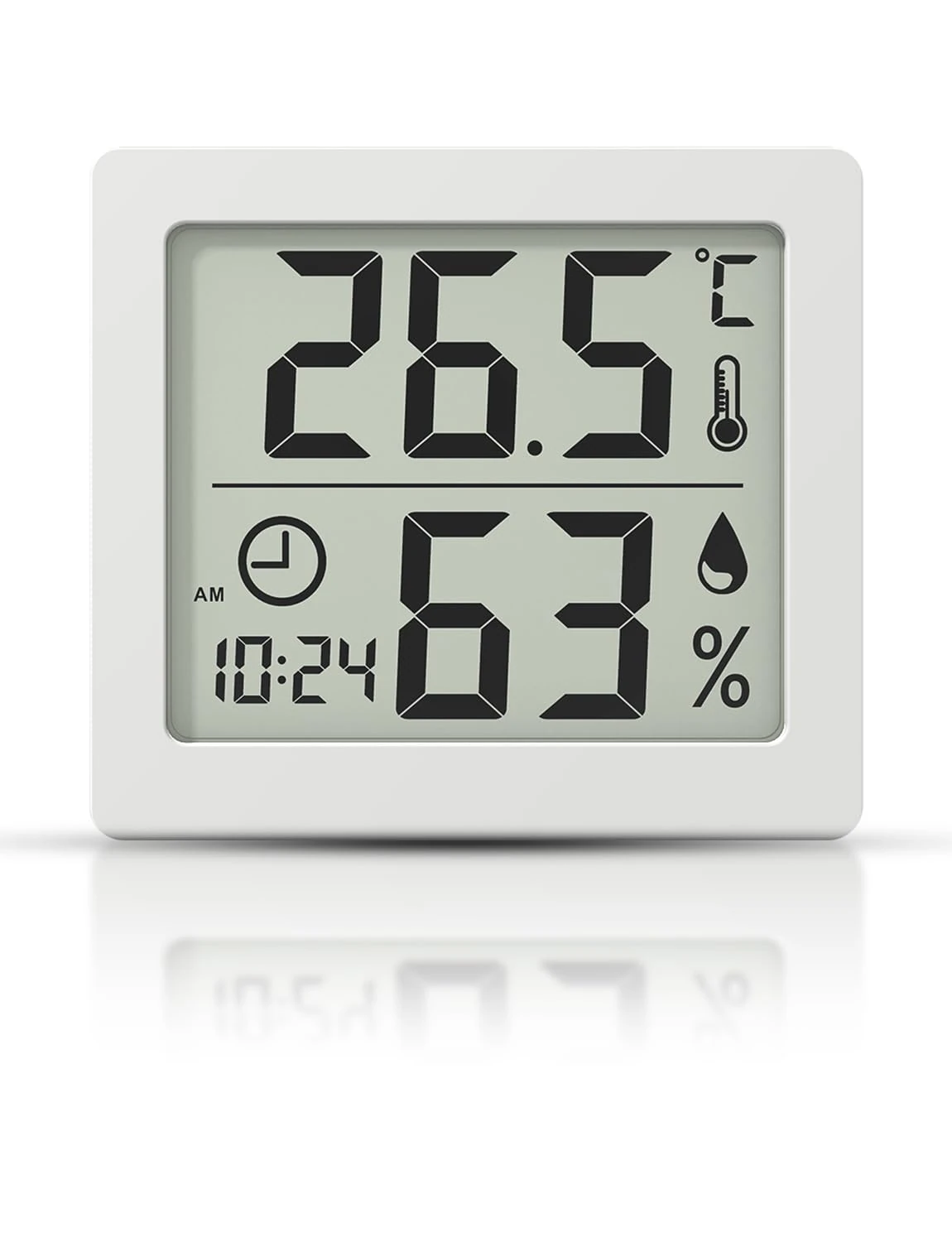 Digital Thermo-Hygrometer Indoor Room Thermometer Hygrometer 3.1” Large LCD Screen Desktop Thermometer with Temperature and Humidity Monitor Meter Gauge with Clock (Battery Included) (white)
