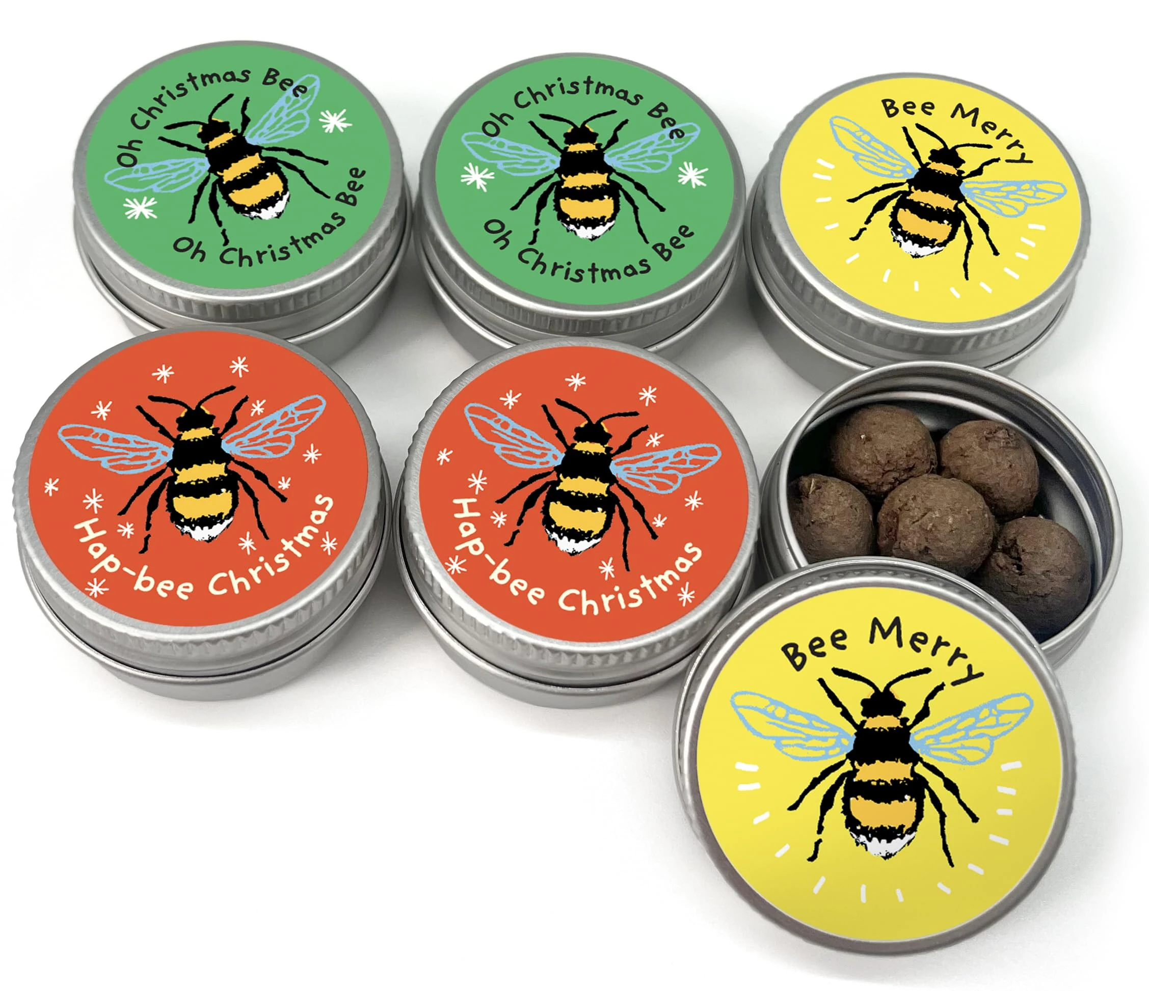 SEEDBALL Christmas Bees Wildflower Seed Bombs and Stocking Filler Gifts (Pack of 6, 5 Balls per Tin) | Eco-Friendly British Wild Flower Seed Mix for Bees & Garden Wildlife - Cute Santa Gardening Gift