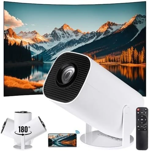 Mini Projector WiFi+BT5 Android11, Automatic Correction Vertical Direction,4K Video Support,Projection Size 40~150 Inch 180° Multi-Angle Adjustmen,Portable Projector for Bedroom,Living room