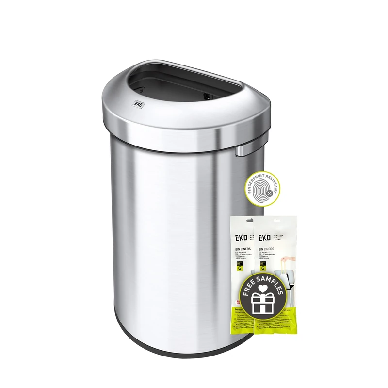 EKO Urban 21 Gallon Semi-Round Open Top Waste Bin, Stainless Steel Half Round Commercial Trash Can for Indoor and Outdoor, Extra Large Metal Garbage Bin for Home, Office, Restaurant, Restroom, 80L