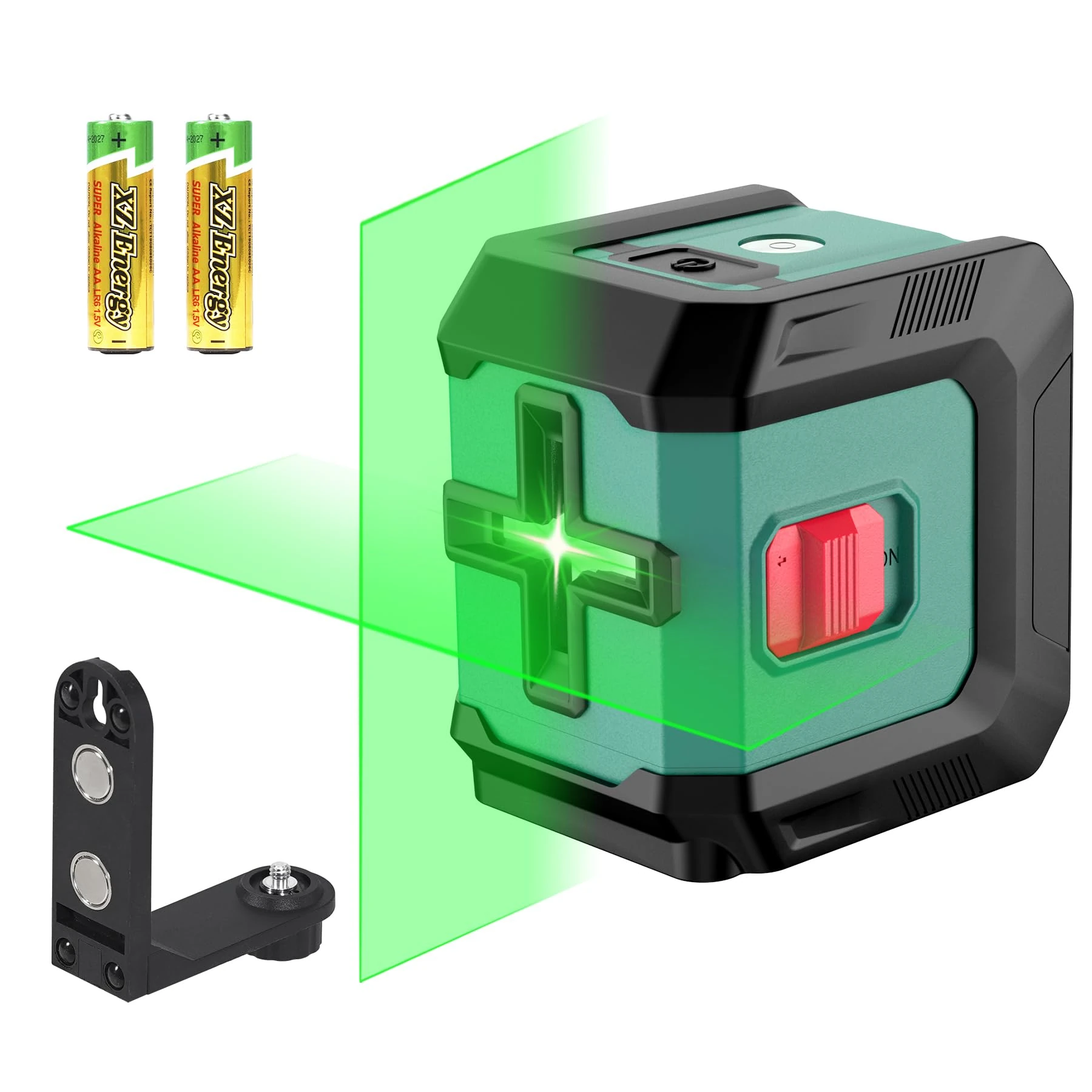 HYCHIKA Laser Level 15 M, Horizontal and Vertical Cross Line Laser, Green Laser Spirit Level 3 Levels of Brightness Adjustment, Magnetic Bracket and Batteries, for Decoration, DIY