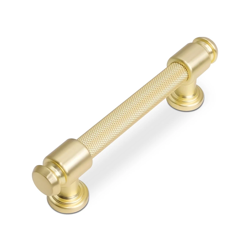 BUKOBYHE 10 Pack 3.75 Inch Brushed Brass Kitchen Cabinet Handles Knurled Cabinet Pulls Gold Drawer Pulls Kitchen Hardware