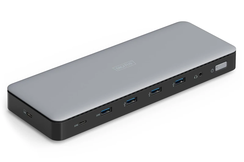 DIGITUS USB-C Docking Station - 13 Ports - 3x HDMI, 2x Displayport UltraHD 4k/60Hz - 1x USB-A 3.2 Gen2, 1x USB-C 3.2 Gen2, 3x USB-A 3.2 Gen1-1x 2.5G RJ45-1x 3.5mm Audio - Grey