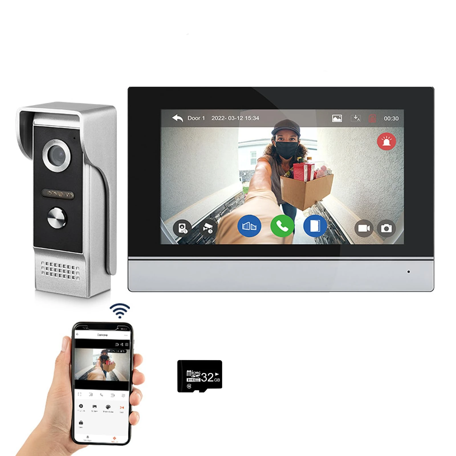 Video Door Phone Intercom System,Doorbell Camera with Monitor,WiFi 7 Inch Touch Screen 1080P Doorbell Intelligent Tuya APP Intercom Kit with Motion Detection,Anti-Tamper Alarm