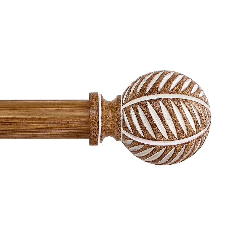 HTZON Extra Long Curtain Rods 120-240 Inch (10-20ft), Adjustable Wood Grain Leaf Curtain Rods, Farmhouse Rustic, Boho Wooden, Bamboo Finish