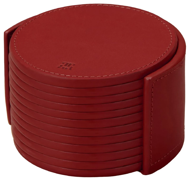 Paradise Row, Leather Coasters in Holder (set of 12), Oxblood Red
