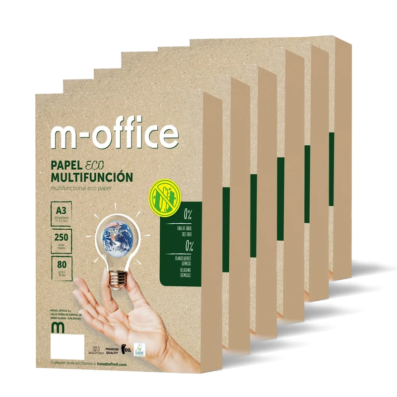 M-Office Recycled Paper A3 80 g for Photocopier and Printer – 6 Packs of 250 Sheets (1500 Sheets) – 100% Recycled