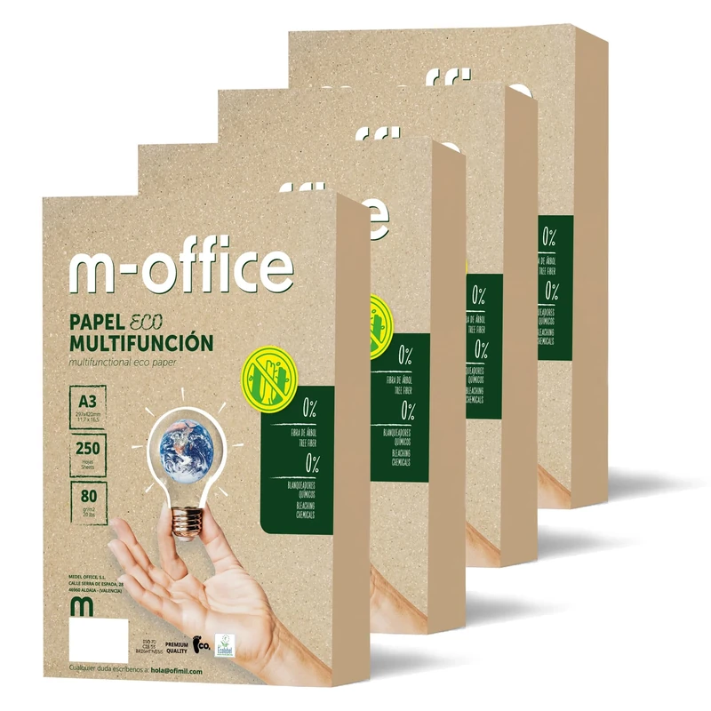 M-Office Recycled Paper A3 80 g for Photocopier and Printer – 4 Packs of 250 Sheets (1000 Sheets)