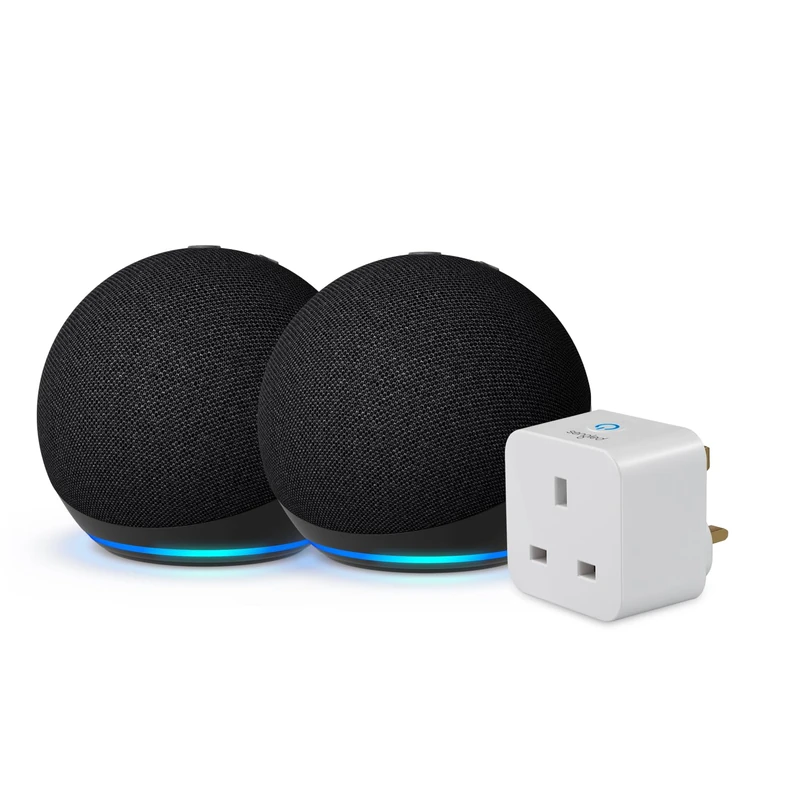 Echo Dot (5th generation) | Charcoal, 2-pack + Sengled Smart Plug, Works with Alexa - Smart Home Starter Kit, with Alexa+ Early Access