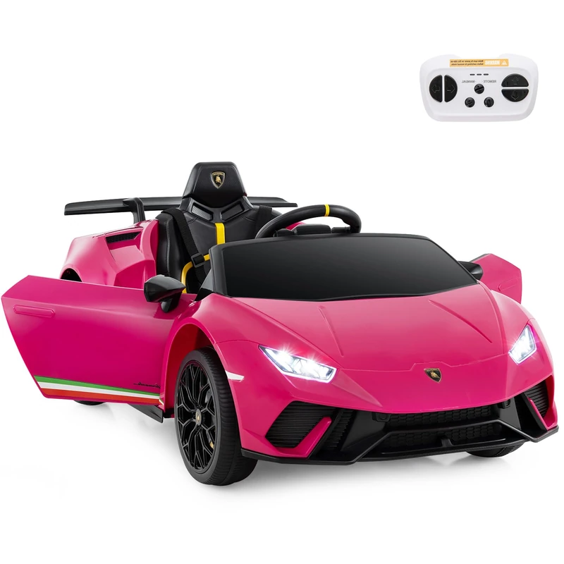 GYMAX Kids Electric Ride on Car, 12V Licensed Lamborghini Battery Powered Toy Vehicle with Remote Control, MP3, USB Port, Music, LED Light & Horn, Children Electric Car for 3+ Years Old (Pink)