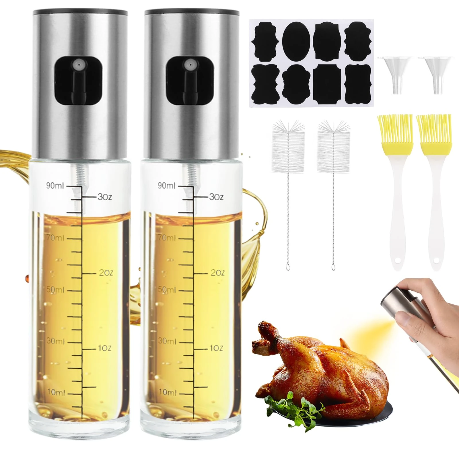 ASelected 2 PCS 100 Ml Oil & Spray, Transparent Glass Oil Sprayer for Cooking, Salad, BBQ, Grilling, Baking in the Kitchen