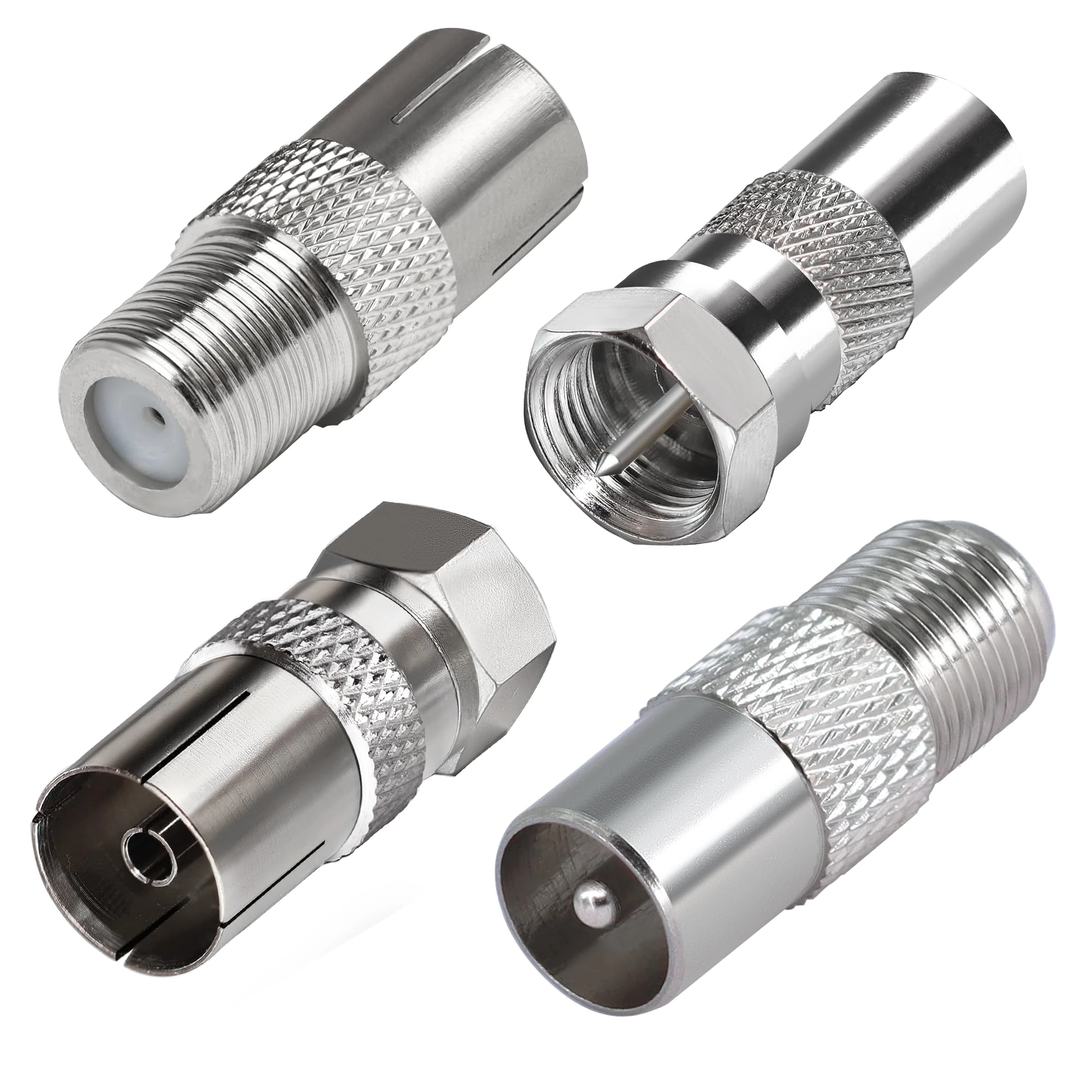 TUOLNK 4pcs F Type to Coax Adapter Kit for Satellite, Antenna, Aerial Cables, Compatible with TV, Router, Modem, Satellite Receiver, Audio/Video Equipment