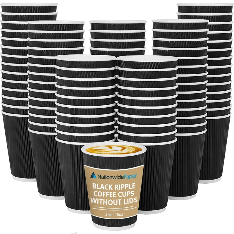 Nationwide Paper 500 x Kraft 16oz Ripple Cups - 3 Ply Insulated Paper Cups - Disposable Paper Hot Coffee Tea Drinking Cups