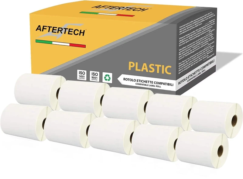 AFTERTECH 10 x 4XLP 4XL 104 x 159 mm Compatible Adhesive Waterproof Plastic Labels Rolls (220 Labels/Roll = 2200 Total) for Dymo LabelWriter Printer 10x4XLPLA