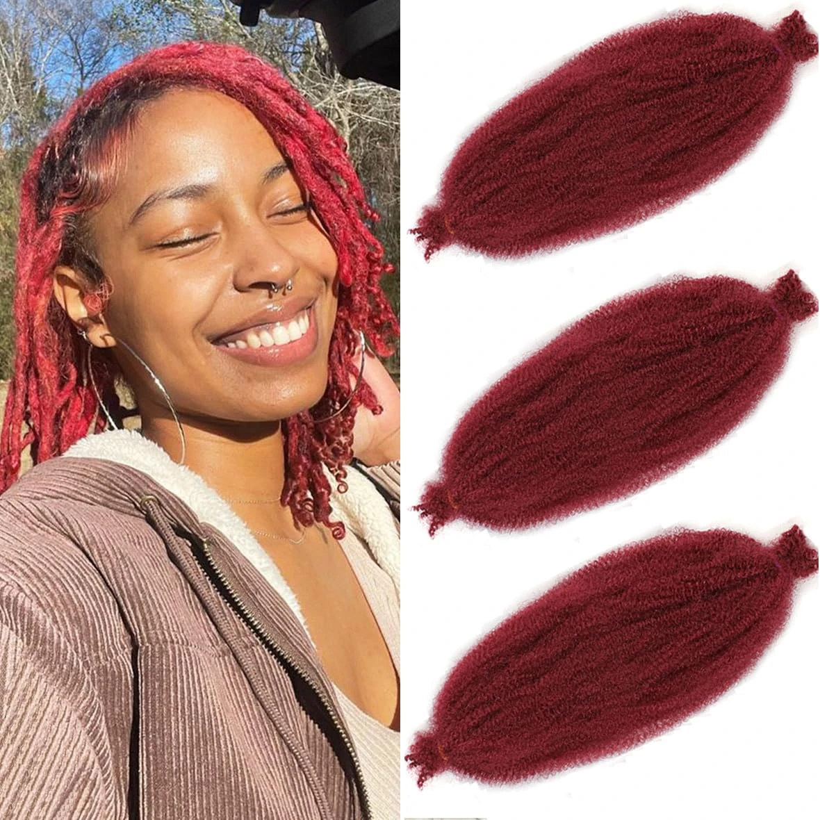 Leeven 24 Inch Springy Twist Hair for Afro Marley Locs 3 Packs Afro Kinky Curly Marley Braiding Hair Extensions Pre Separated Popping Spring Twist Crochet Hair for Distressed Locs/BUG#