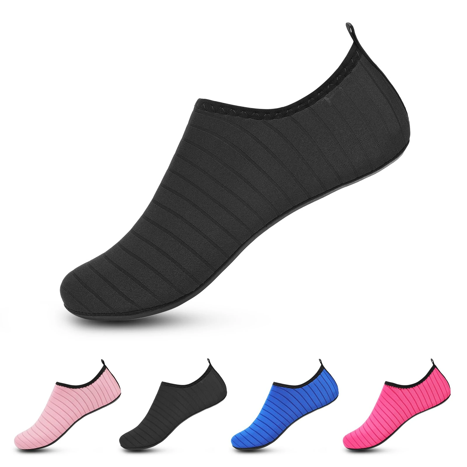 Water Shoes for Women Men Slip-on Barefoot Aqua Yoga Socks for Swim Pool Beach Surf River, Black, 7.5-8 Women/6.5-7.5 Men