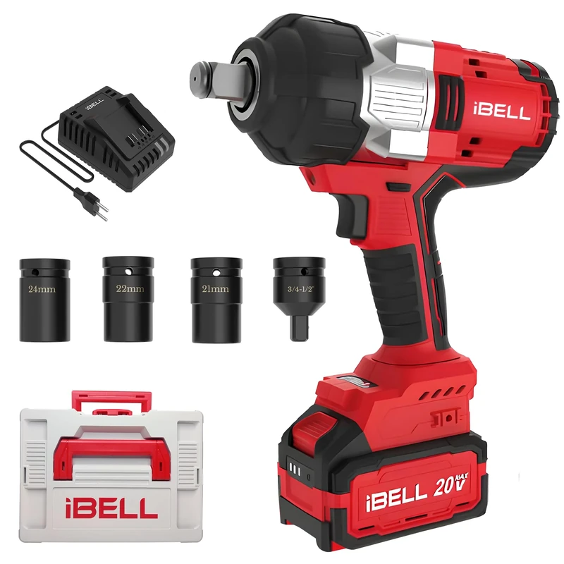 iBell BW1000 20V Max Cordless Impact Wrench Brushless|1000Nm|3/4" (19mm) Tool Holder|3-Speed(1000/1600/2200 RPM)|4.0Ah Li-ion Battery & Charger|Heavy-Duty for Automotive & Industrial Use