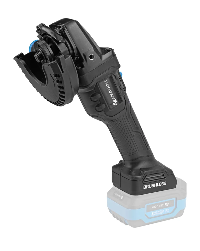 HÖGERT TECHNIK Cordless Angle Grinder 125 mm, 18 V Brushless Motor, 8000 RPM, Tool-Free Protectors, Two-Stage Switch, No Battery, Metal Gear