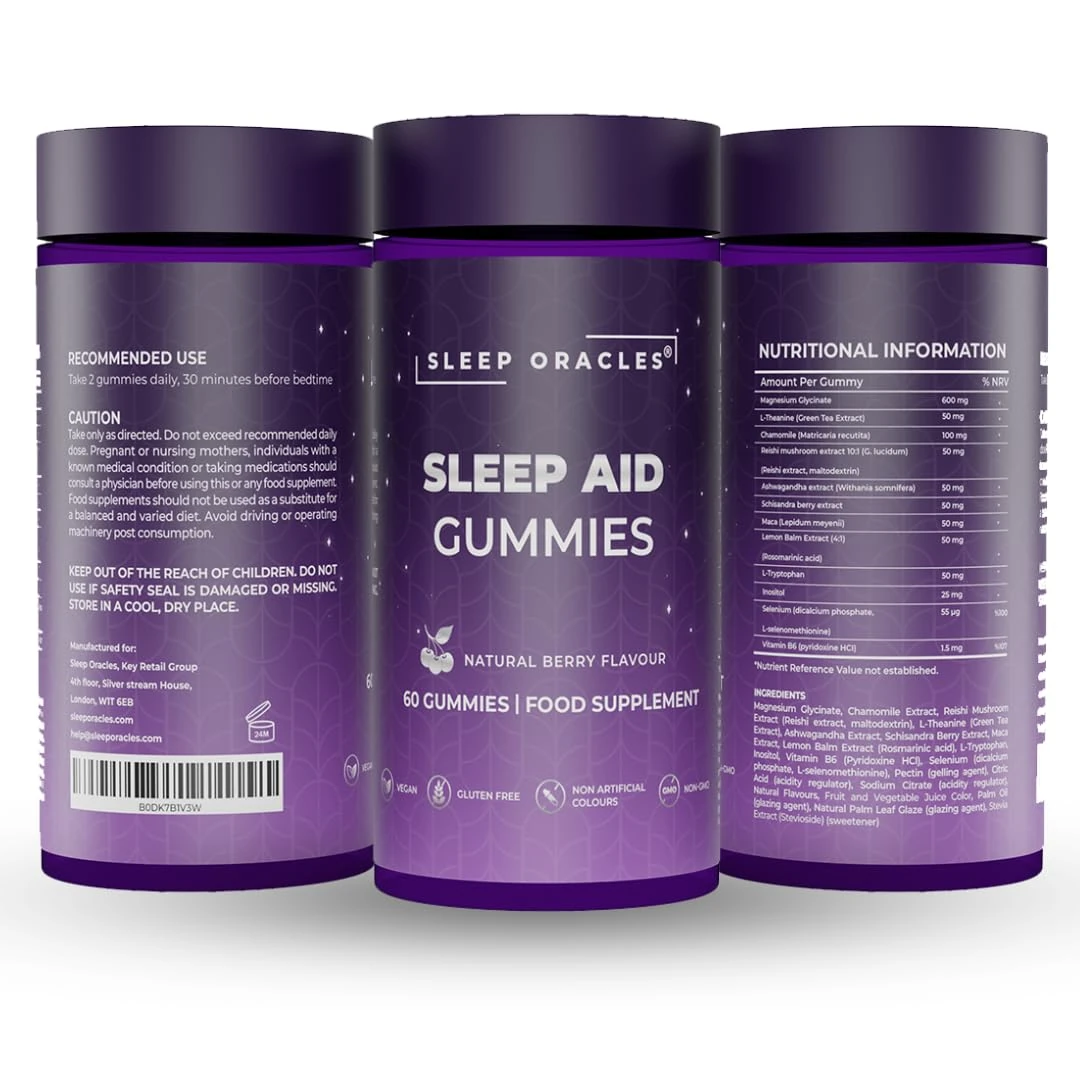 Sleep Oracles Magnesium Glycinate Sleep Aid Gummies | with Ashwagandha, Lemon Balm & L-Theanine for Deep Sleep & Relaxation | Vegan, Sugar Free, Gluten Free, Natural Berry Flavor | 60 Gummies