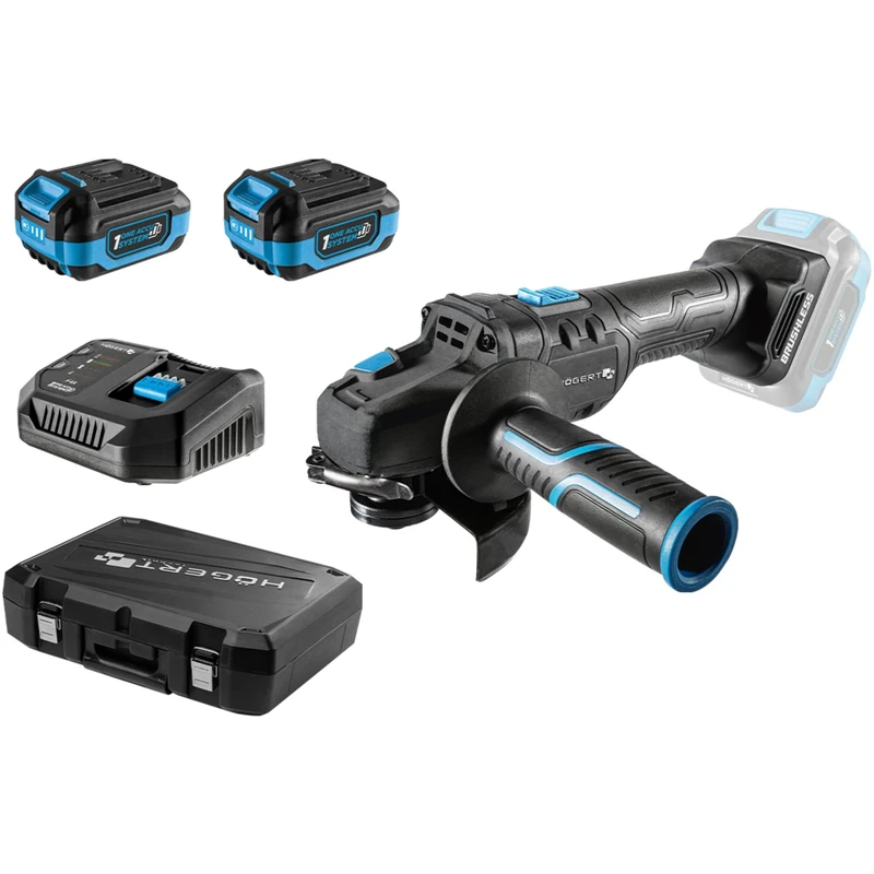 HÖGERT TECHNIK Cordless Angle Grinder Set 18 V, 125 mm, Brushless Motor, 8000 RPM, with 4.0 Ah Battery and Quick Charger, Protection Against Overheating and Short Circuit, Ideal for Workshops