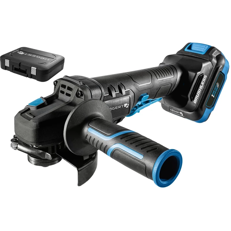 HÖGERT TECHNIK Cordless Angle Grinder Set 18 V, 125 mm, Brushless Motor, Paddle Switch, 8000 RPM, 4.0 Ah Battery, 4A Charger, Case, LED Lighting, for Metal and Wood