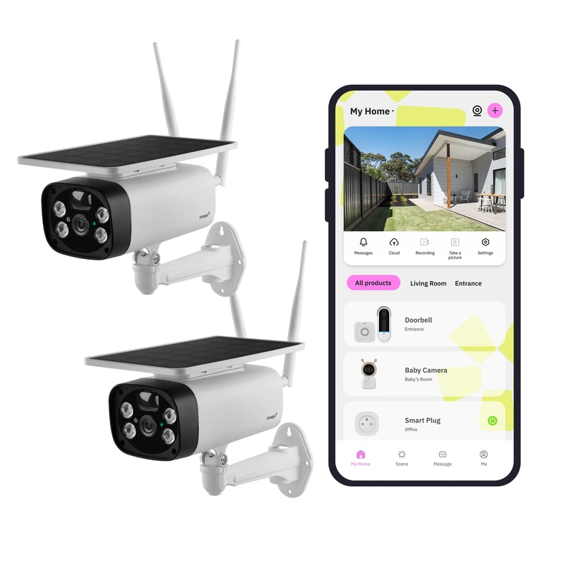 OMAJIN by Netatmo, Pack of 2 Wireless Security Cameras, Indoor & Outdoor, 2K, 140° Viewing Angle, IP65 Waterproof, 64GB SD, Cloud Storage, Motion Detection, 9600mAh Battery, OBU-2OWC