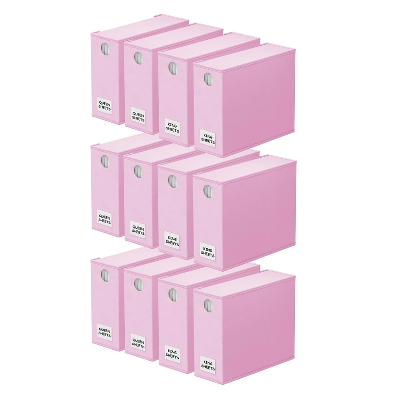 SpaceAid 12 Pack Bed Sheet Organizers and Storage, Foldable Sheet Organizer for Linen Closet, Sheets Set Folder Keeper with Window XL (Queen & King Size) Bedding Container (Pink, 12 Pack)