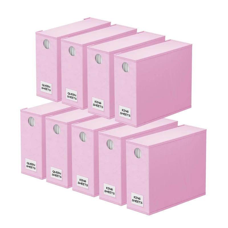 SpaceAid 9 Pack Bed Sheet Organizers and Storage, Foldable Sheet Organizer with Window for Linen Closet, Sheets Set Folder Keeper for Queen & King Size Bedding Storage (Pink)