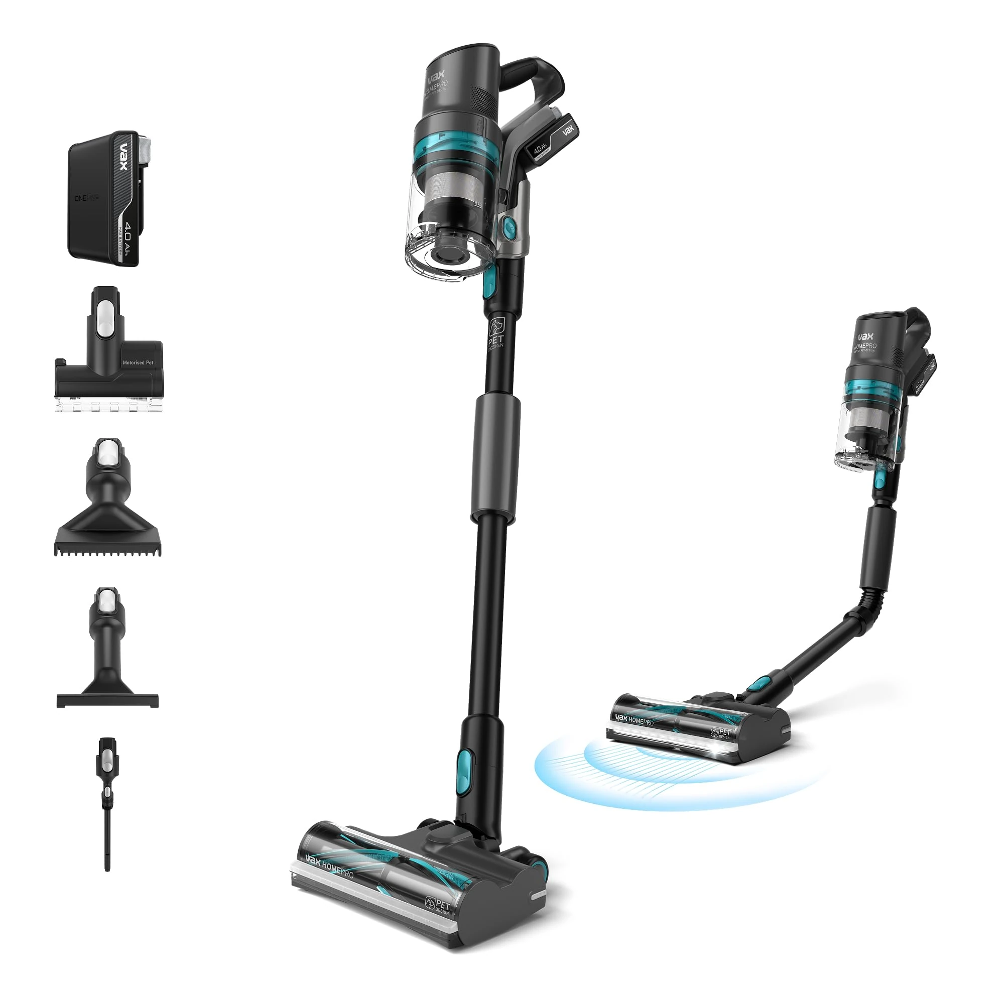 Vax HomePro Detect Pet-Design Cordless Stick Vacuum Cleaner, Powerful, Bagless Handheld, up to 45 Minutes Runtime, Home, Car Tool Attachments, Battery and Charger, 360W, 3.56kg, CLSV-HPTC