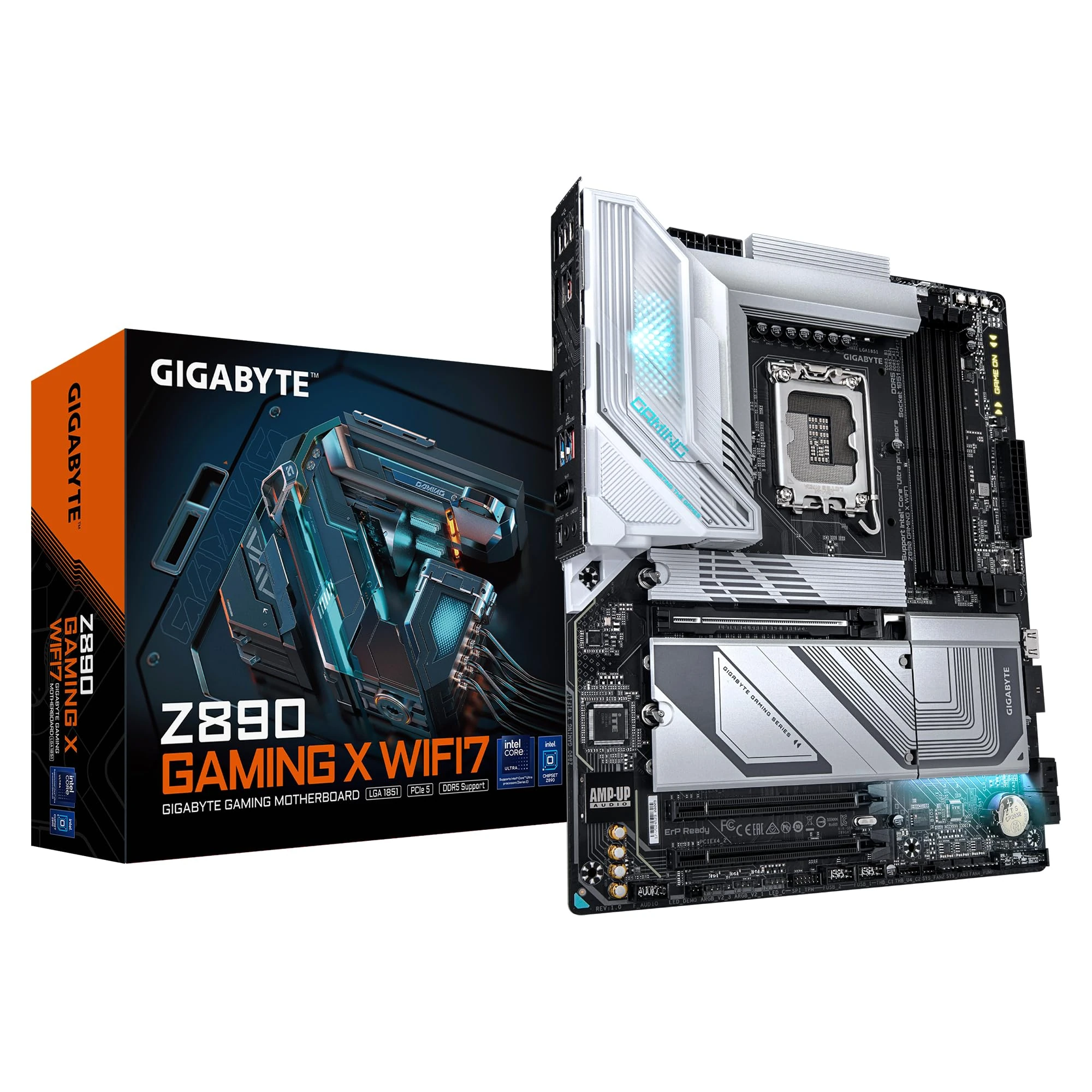GIGABYTE Z890 GAMING X WIFI7 Motherboard - Supports Intel Core Ultra (Series 2) CPUs, 16+1+2 phases VRM, up to 8800MHz DDR5 (OC), 1xPCIe 5.0 + 3xPCIe 4.0, Wi-Fi 7, 2.5GbE LAN, Thunderbolt 4
