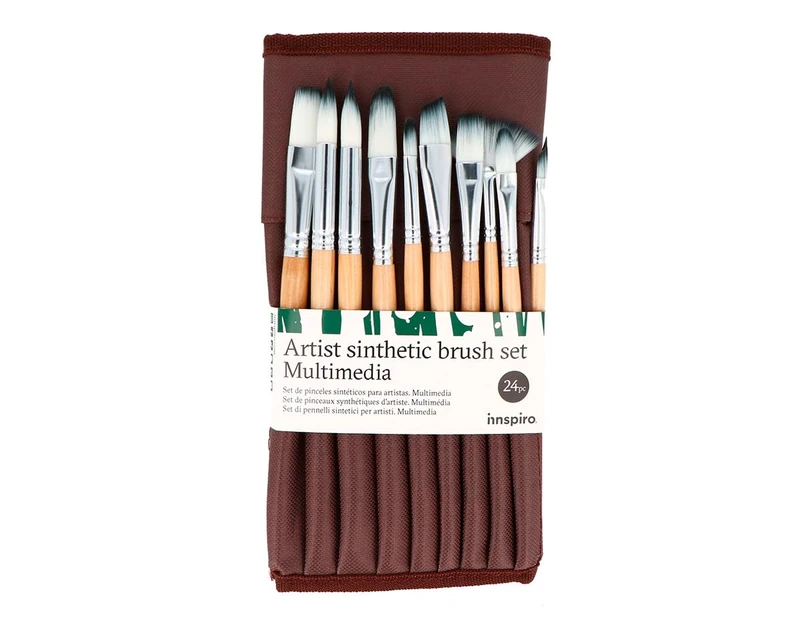 INNSPIRO Set of 24 Synthetic Artist Brushes with Case, Various, 0