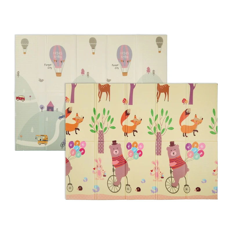 Relaxdays Foldable Two-Sided Play Mat, Cute Animals Motif & Cars, Children, Non-Toxic, 200 x 150 cm, XPE Foam, Colourful