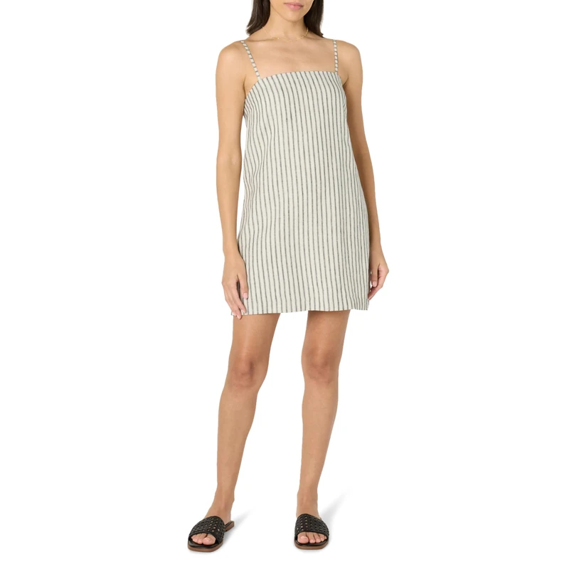 The Drop Women’s Seville Linen Mini Shift Dress, Whisper White/Black Stripe, S