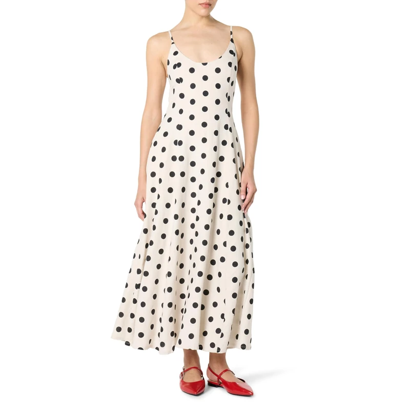 The Drop Women’s Luna Scoop Neck Linen Maxi Dress, Whisper White/Black Polka Dot, M