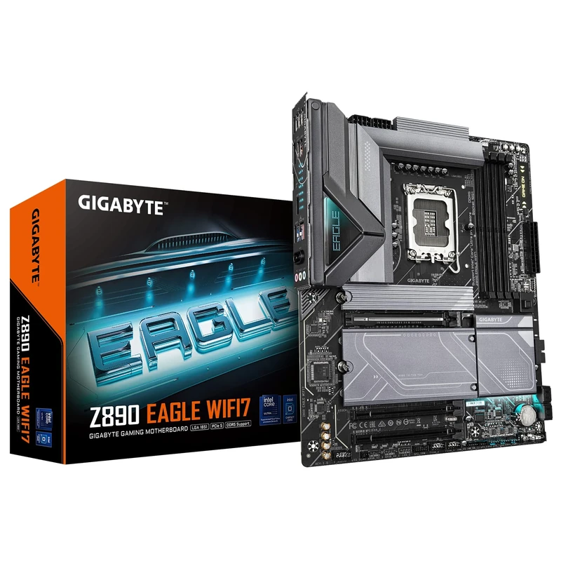 GIGABYTE Z890 EAGLE WIFI7 Motherboard - Supports Intel Core Ultra (Series 2) CPUs, 14+1+2 phases VRM, up to 8800MHz DDR5 (OC), 1xPCIe 5.0 + 3xPCIe 4.0, Wi-Fi 7, 2.5GbE LAN, Thunderbolt 4