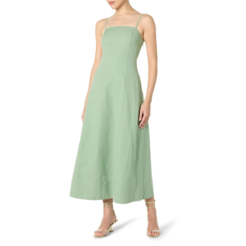 The Drop Women’s Daphne Square Neck Linen Maxi Dress, Iceberg Green, XXS