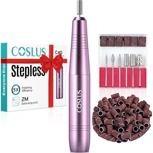 Electric Nail Drill Portable Professional: COSLUS Rechargeable Nail File for Acrylic Gel Dip Nails, Manicure and Pedicure Polishing Set, Nail Drill Bits, Sanding Bands, Suitable for home salon Purple