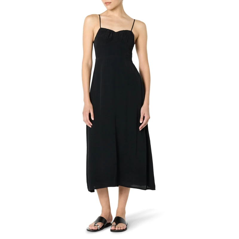 The Drop Linea Spaghetti Strap Maxi Dress with Front Slit, Black, M