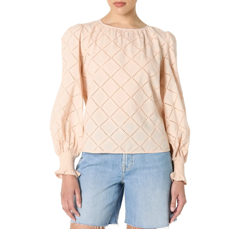 The Drop Ariel Eyelet Popover Blouses, Cameo Rose, XS
