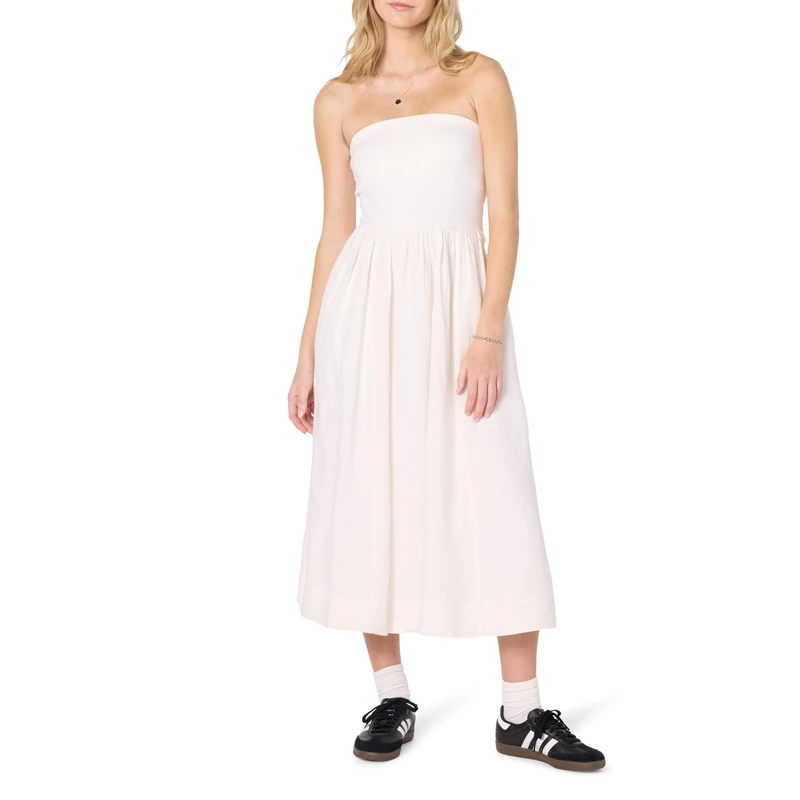 The Drop Hellen Strapless Mixed Media Maxi Dress, White, XS
