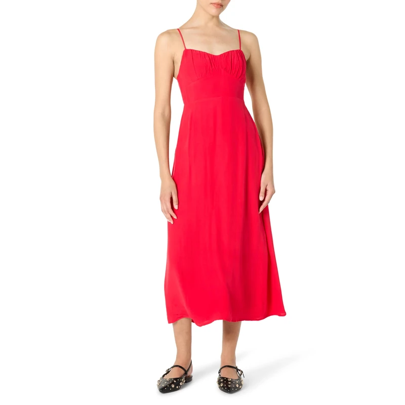 The Drop Linea Spaghetti Strap Maxi Dress with Front Slit, Crimson, S