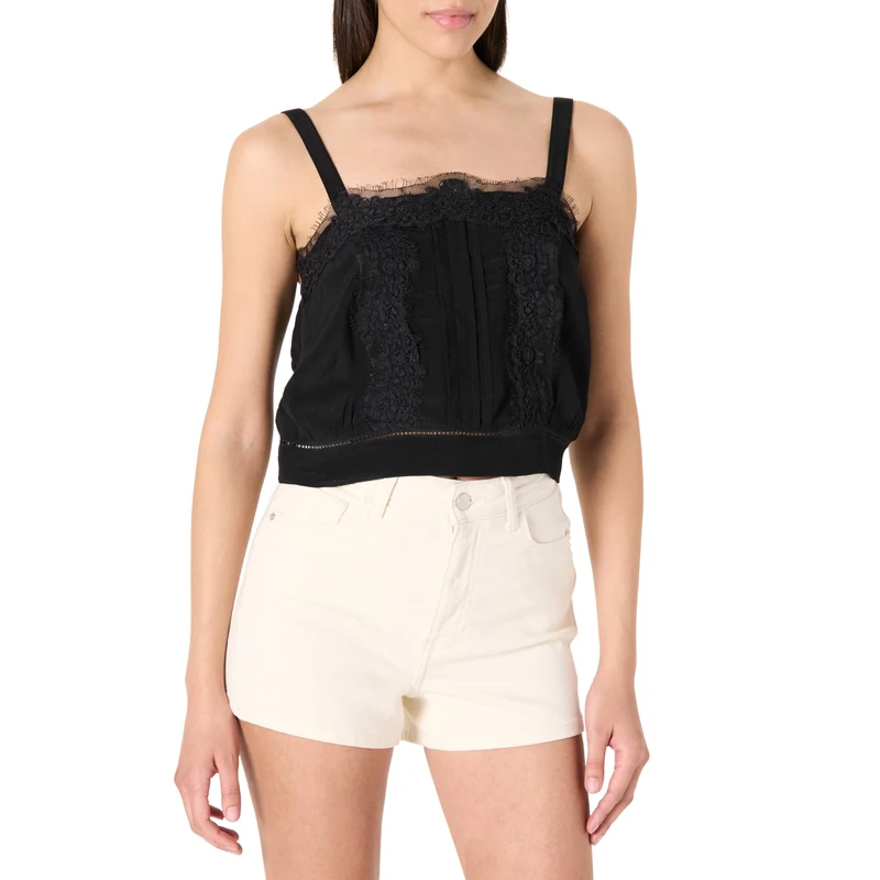 The Drop Joylin Lace Inset Feminine Top Blouses, Black, XL