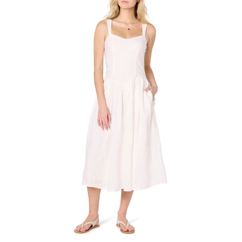 The Drop Women’s Balu Feminine Shaped Waist Midi Dress, White, L