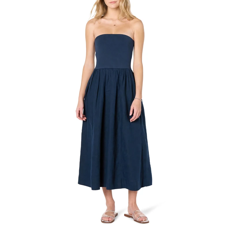 The Drop Hellen Strapless Mixed Media Maxi Dress, Maritime Navy, M