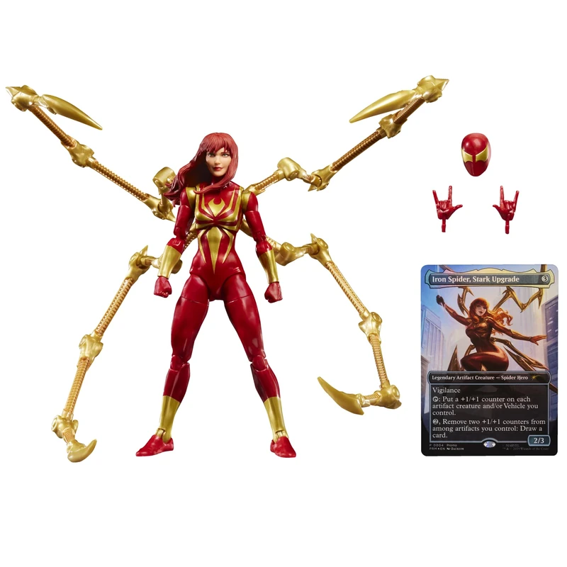Marvel Legends Series Magic: The Gathering Mary Jane Watson (Iron Spider), Spider-Man Action Figure and Exclusive Foil Trading Card, Red
